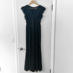 Adrianna Papell Sequin V Neck Black Tie Dress Sz 6